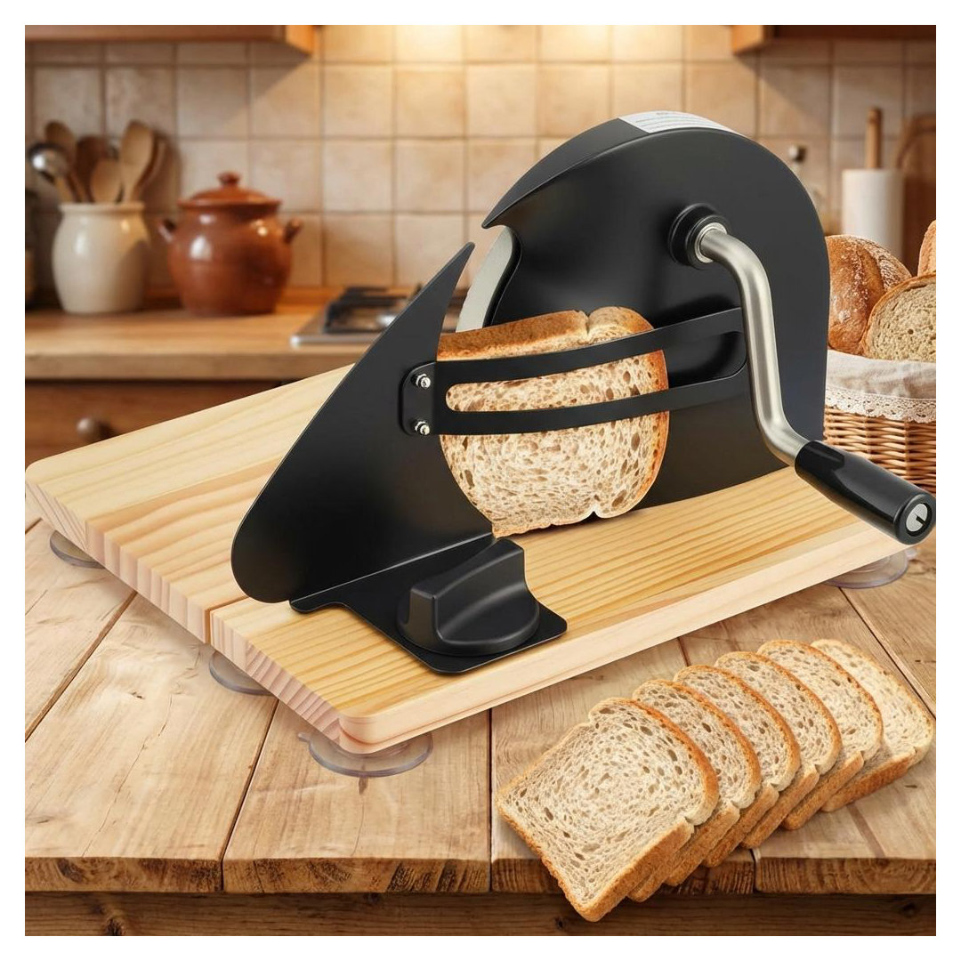 Collapsible Manual Bread Slicer with Hand Crank, Foldable Wooden Board&Steel Fence, Adjustable Thickness Bread Cutter for Even Slices, Classic Hand Crank Bread Slicer for Homemade & Commercial